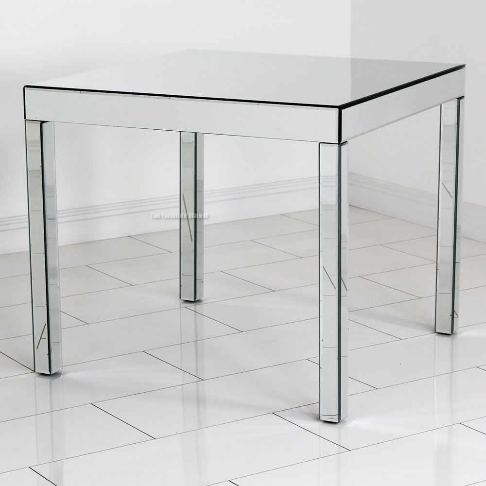 Mirrored Glass Square Dining Table 4 Seater Furniture